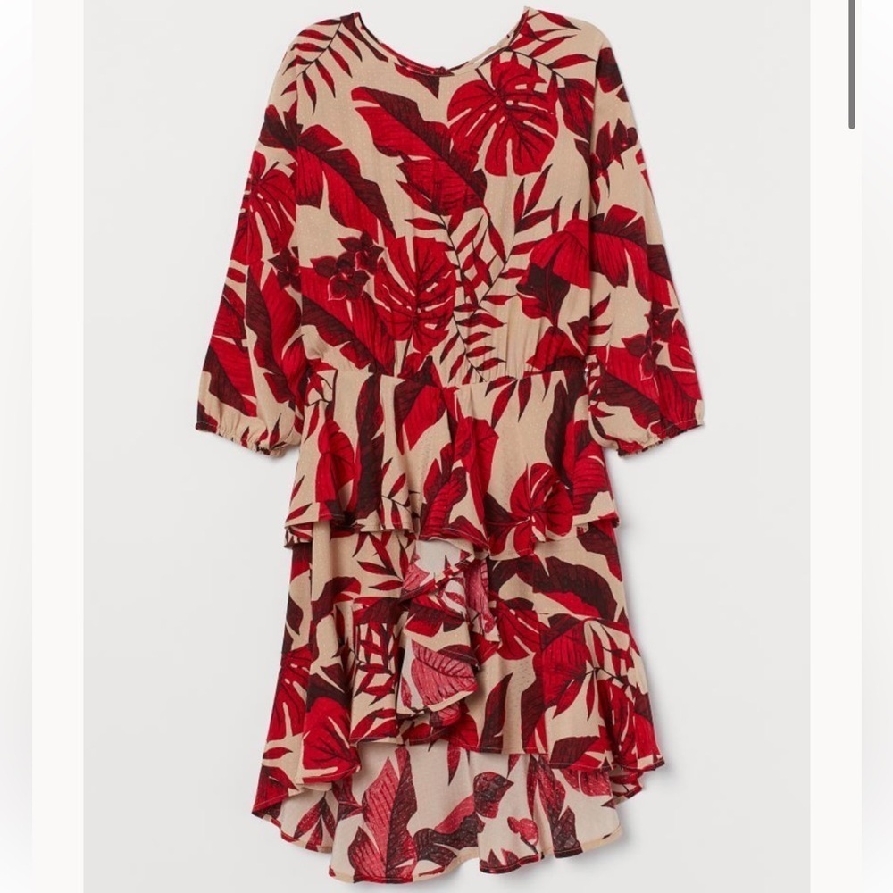 NWOT Johanna Ortiz x H&M Flounced Dress leaf print size xs